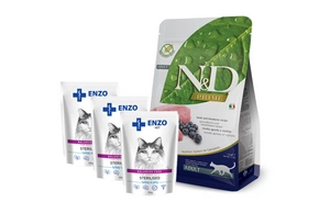 Farmina N&D Prime feline LAMB & BLUEBERRY ADULT 5kg + ENZO VET Sterilizuota dieta sterilizuotoms katėms su kalakutiena želė 3x100g