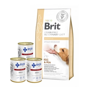 Brit gf veterinary diets dog Hepatic 12kg + ENZO VET Hepatic nuo kepenų ligų šunims 3x400g