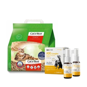 JRS Cats Best Eko Plus - Agregatinis medinis kraikas 5l / 2,1kg + Lab-V ADE Complex - vitaminų A, D ir E kompleksas šunims ir katėms