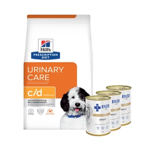 HILL'S PD Prescription Diet Canine c/d Urinary Care 1,5kg + ENZO VET Urinary nuo šlapimo takų ligų su vištiena šunims 3x400g