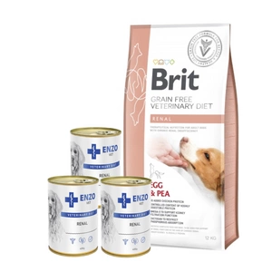 Brit gf veterinary diets dog Renal 12kg + ENZO VET Inkstų dietos inkstų ligoms gydyti su jautiena šunims 3x400g
