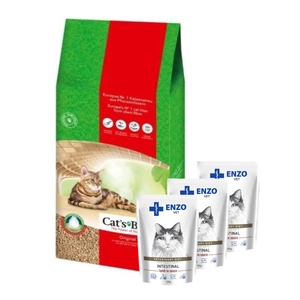 JRS Cats Best Eko Plus -  Medinis kraikas su grumstais 30l / 13kg + ENZO VET Žarnynas su ėriena padaže katėms 3x100g