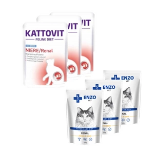 Kattovit Niere/Renal ančių 3x85g paketėlis + ENZO VET Renal su vištiena padaže katėms 3x100g