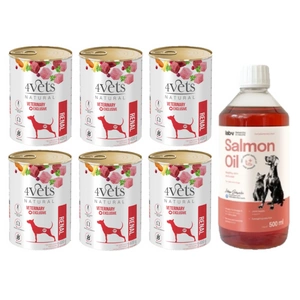 4Vets šunims Renal 6x400g + LAB V Lašišų aliejus šunims ir katėms 500ml