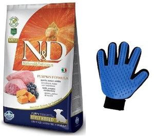 FARMINA N&D PUMPKIN Mini PUPPY ėriukas moliūgas be grūdų mėlynių Natūralu ir skanu 7kg + nemokama šukavimo pirštinė