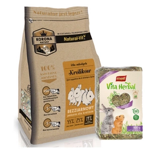 KORONA NATURY Natural-Vit maistas triušiams Junior 750g + VITAPOL Šienas stambiems graužikams 800g