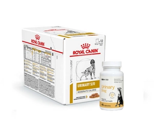 ROYAL CANIN Dog Urinary Moderate Calorie 12x100g - šunims + LAB-V Urinary Dog - Pagalba šunims sergant šlapimo takų infekcija 45 kapsulės