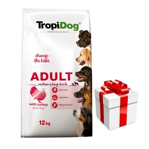 TROPIDOG Premium suaugusiems, vidutinių ir didelių veislių šunims- kalakutiena su ryžiais 12kg + Staigmena Šunui
