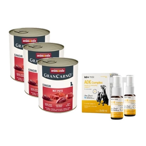 ANIMONDA GranCarno Junior skonis: kalakutiena 3x800g + Lab-V ADE Complex - vitaminų A, D ir E kompleksas šunims ir katėms