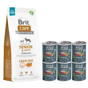 BRIT CARE Dog Grain-free Senior & Light Salmon 12kg + Wild Farm Superfood Duck 6x400 g pašaro šunims be grūdų
