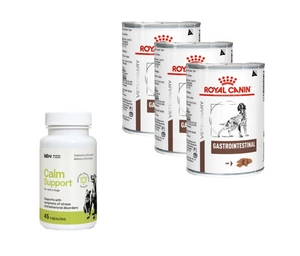 ROYAL CANIN Gastro Intestinal GI25 3x400g skardinė ŠUO + LAB-V Calm Support - streso ir elgesio sutrikimų simptomų palaikymas 45 kapsulės