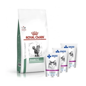 ROYAL CANIN Diabetic DS 46 400g + ENZO VET Sterilizuota dieta sterilizuotoms katėms su kalakutiena želė 3x100g