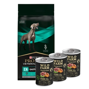 PURINA Veterinary PVD LT Gastrointestinal (šunims) 12kg + Wild Farm Monoprotein Pork 3x400g hipoalerginis maistas šunims