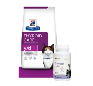 HILL'S PD Prescription Diet Feline y/d 1,5kg + LAB-V Thyron - normalios skydliaukės funkcijos palaikymas šunims ir katėms 45 kapsulės