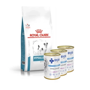 ROYAL CANIN Hypoallergenic Small Dog HSD24 1kg + ENZO VET Hipoalerginė dieta su triušiena šunims 3x400g