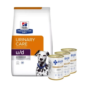 HILL'S PD Prescription Diet Canine u/d Urinary Care 10kg + ENZO VET Urinary nuo šlapimo takų ligų su vištiena šunims 3x400g
