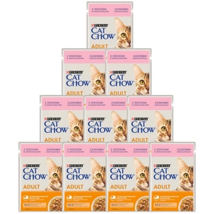 PURINA Cat Chow Suaugusių kačių ėdalas su lašiša ir šparaginėmis pupelėmis drebučiuose 10x85g