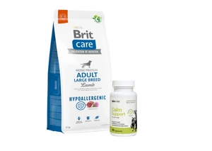 BRIT CARE Dog Hypoallergenic Adult Large Breed Lamb 12kg + LAB-V Calm Support - streso ir elgesio sutrikimų simptomų palaikymas 45 kapsulės