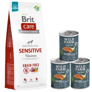 BRIT CARE Grain-free Sensitive Venison 12kg + Wild Farm Superfood Salmon lašiša 3x400 g pašaro šunims be grūdų
