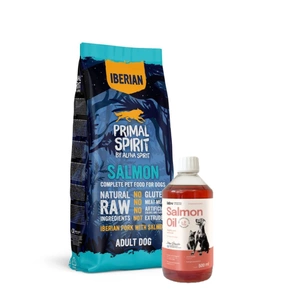 PRIMAL SPIRIT Iberijos lašiša 12kg + LAB V Lašišų aliejus šunims ir katėms 500ml