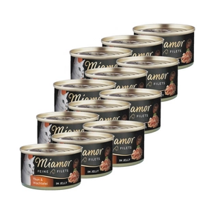 Miamor Feine Filets in jelly - drėgnas kačių ėdalas su tunu ir kiaušiniais 12x100g skardinė