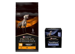 PURINA Veterinary PVD OM Nutukimo valdymas 12kg + PURINA PVD FortiFlora Dog 30 paketėlių