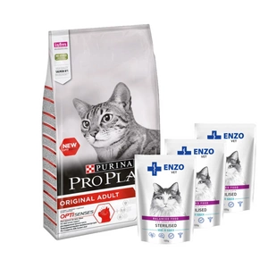PURINA Pro Plan Original Adult Salmon 10kg + ENZO VET Sterilizuota su veršiena padaže 3x100g