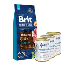 BRIT Premium By Nature Sensitive ėriena 15kg + 3x ENZO VET Hipoalerginė dieta su triušiena šunims 400g