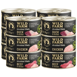 WILD FARM Fillets Mišrių skonių rinkinys 12x70g – be grūdų šlapias kačių maistas, filė sultinyje