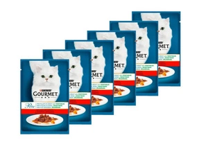 Purina Gourmet Perle kačių maistas mini filė padaže su jautiena ir morkomis 6x85 g