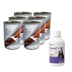 TROVET HLD Hepatic (šunims) 6x400g + Lab-v Hepasil Dog & Cat preparatas šunų ir kačių kepenų veiklai gerinti 250 ml