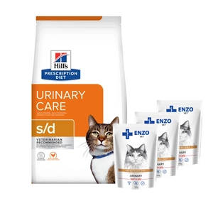 HILL'S PD Prescription Diet Feline s/d 1,5kg + ENZO VET šlapalas su jautiena želė katėms 3x100g