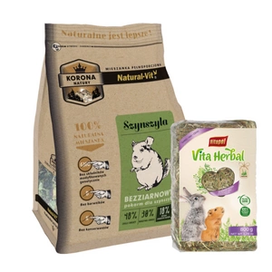 KORONA NATURY Natural-Vit maistas šinšiloms 750g + VITAPOL Šienas stambiems graužikams 800g