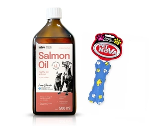LAB V Vitaminų praturtintas lašišų aliejus 500ml + Pet Nova Bone 15cm mėlynas