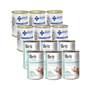BRIT GF veterinarinės dietos šunims Struvite 6x400g + ENZO VET Inkstų dietos inkstų ligoms gydyti su jautiena šunims 6x400g