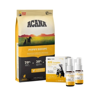ACANA HERITAGE Puppy Junior 11,4kg + Lab-V ADE Complex - vitaminų A, D ir E kompleksas šunims ir katėms