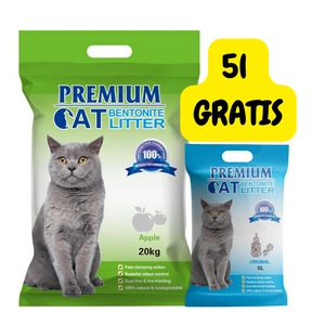 remium Cat Clumping Bentonite kraikas - obuolys katėms 20kg + natūralus kraikas 5L NEMOKAMAI!