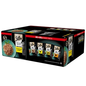SHEBA paketėliai 80x85g Delicacy Paukštienos skonio - drėgnas kačių maistas, su želė, su antiena, su vištiena, su paukštiena, su kalakutiena