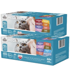 Frendi kačių maisto maišeliai su mėsos ir žuvies skonio padažu 96x100g