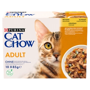 PURINA Cat Chow suaugusių kačių ėdalas su vištiena ir cukinijomis drebučiuose 10x85 g