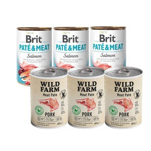 Wild Farm Pate Pork 3x400g pašaro šunims be glitimo + BRIT PATE & MEAT SALMON 3x400g