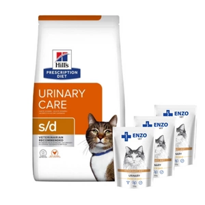 HILL'S PD Prescription Diet Feline s/d Urinary Care 3kg + ENZO VET šlapalas su vištiena padaže katėms 3x100g