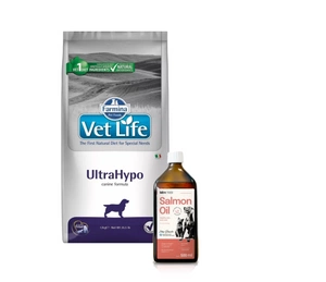 FARMINA Vet Life Dog Ultrahypo 12kg + Lab-V 100% lašišų aliejus įvairaus amžiaus šunims ir katėms 500ml šalto spaudimo