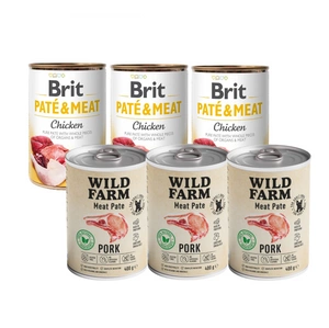 Wild Farm Pate Pork 3x400g pašaro šunims be glitimo + BRIT PATE & MEAT CHICKEN 3x400g