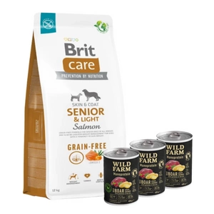 BRIT CARE Dog Grain-free Senior & Light Salmon 12kg + Wild Farm Monoprotein Wild Boar 3x400g hipoalerginis šunų ėdalas