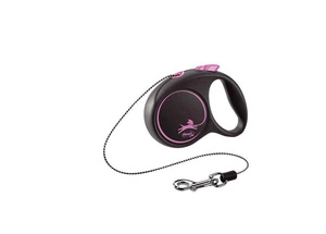 FLEXI pavadėlis Black Design rožinis XS - nuo 3 m iki 8 kg - virvė