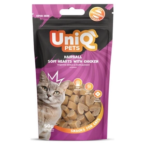 UNIQ PETS skanėstai katėms - minkštos širdelės su vištiena 50g