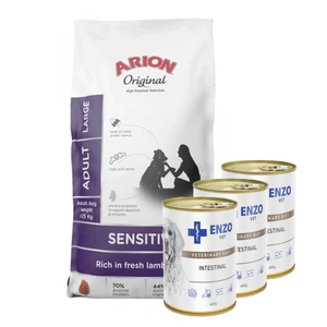ARION Original Sensitive Large Breeds 12kg + ENZO VET Žarnyno dieta šunims su ėriena 3x400g