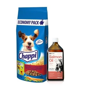 CHAPPI 13,5 kg - sausas maistas šunims su jautiena, paukštiena ir daržovėmis + Lab-V 100% lašišų aliejus įvairaus amžiaus šunims ir katėms 500ml šalto spaudimo
