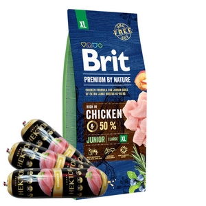 BRIT Premium By Nature Junior XL 15kg + Hektor paukštienos batonas 3x900g